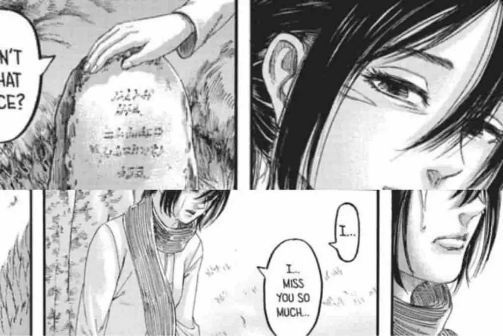 Mikasa write on Eren's grave